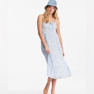Like New Billabong Summer Midi Dress White/Blue Floral XS